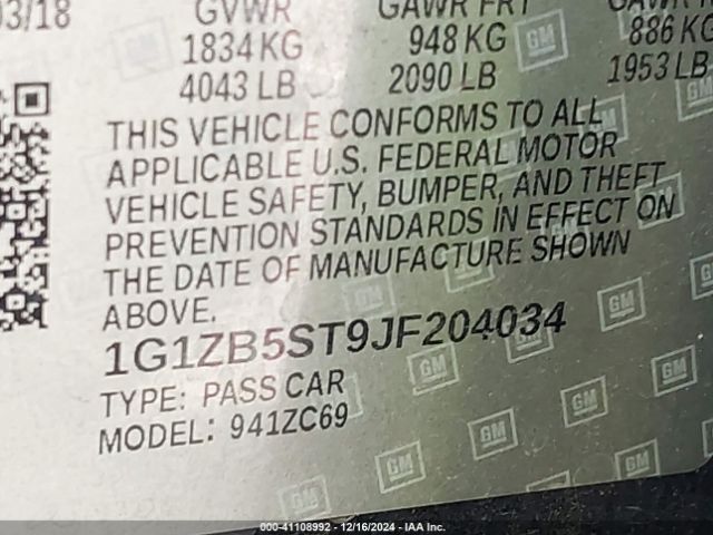 1G1ZB5ST9JF204034 Chevrolet Malibu 1ls
