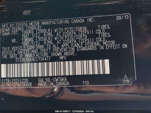 2T2ZK1BA9EC134477 Lexus RX 350