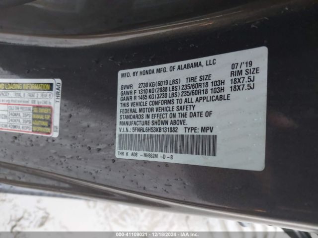 5FNRL6H53KB131882 Honda ODYSSEY EX