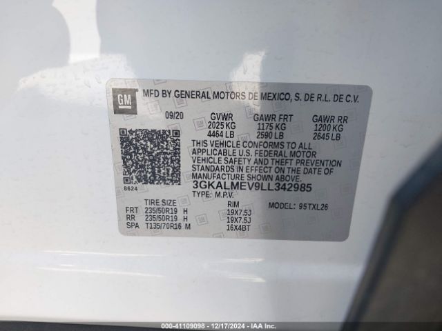 3GKALMEV9LL342985 GMC Terrain Fwd Sle