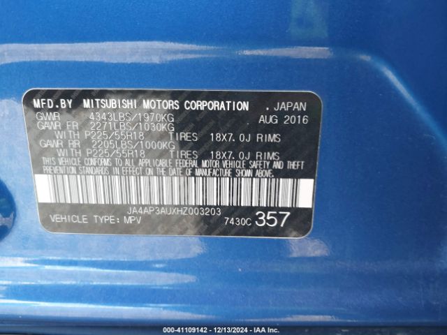 JA4AP3AUXHZ003203 Mitsubishi Outlander Sport 2.0 Es/2.0 Le