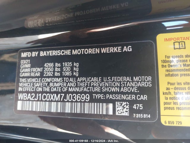 WBA2J1C0XM7J03699 BMW 230I