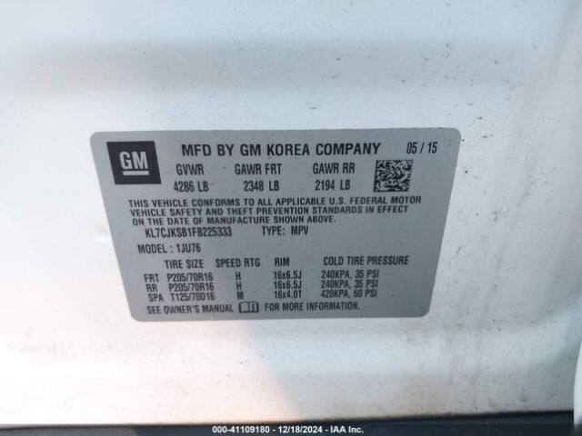 KL7CJKSB1FB225333 Chevrolet Trax 1ls