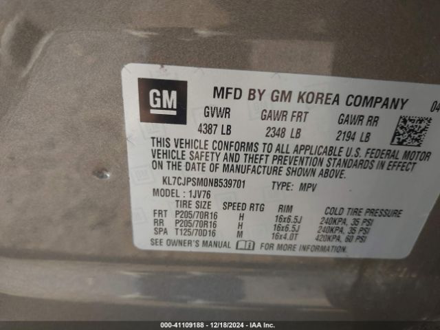 KL7CJPSM0NB539701 Chevrolet Trax Awd Lt