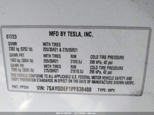 7SAYGDEF1PF838488 Tesla Model Y Performance Dual Motor All-wheel Drive