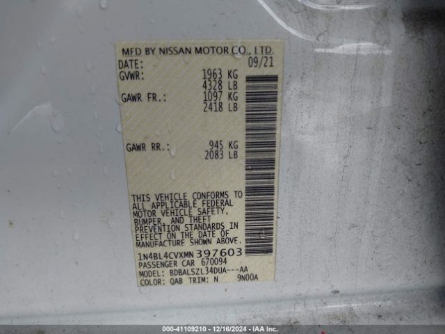 1N4BL4CVXMN397603 Nissan Altima Sr Fwd