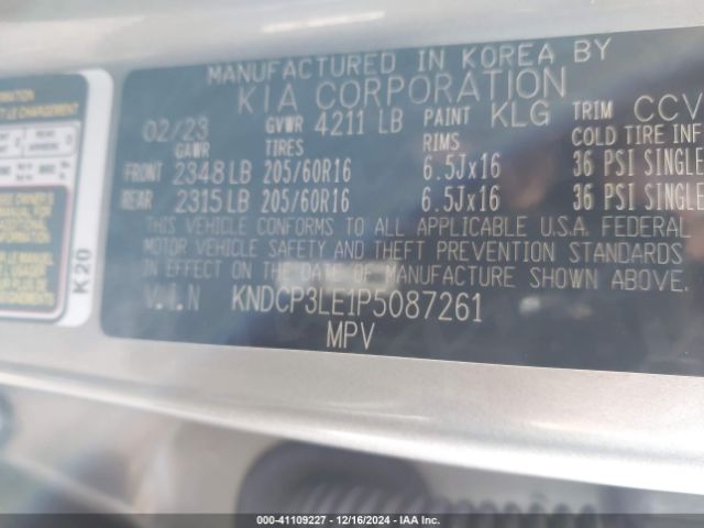 KNDCP3LE1P5087261 KIA NIRO LX