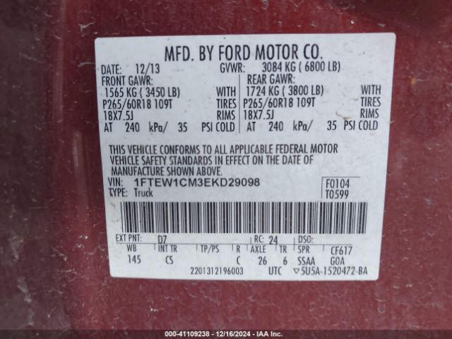 1FTEW1CM3EKD29098 Ford F-150 Stx