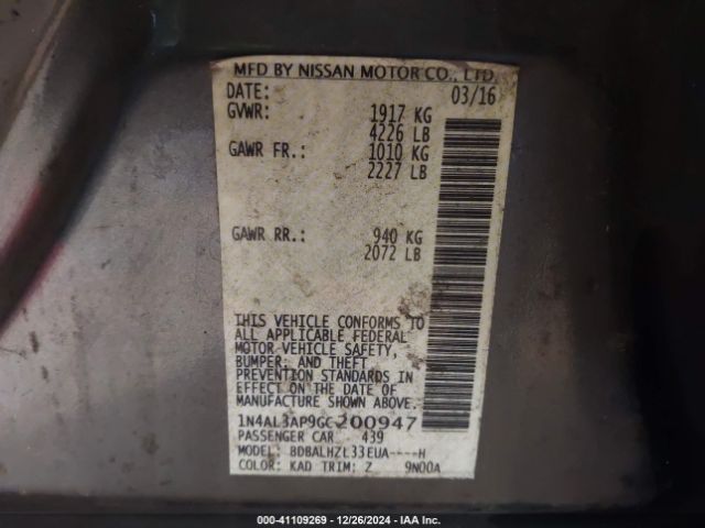 1N4AL3AP9GC200947 Nissan Altima 2.5 Sr