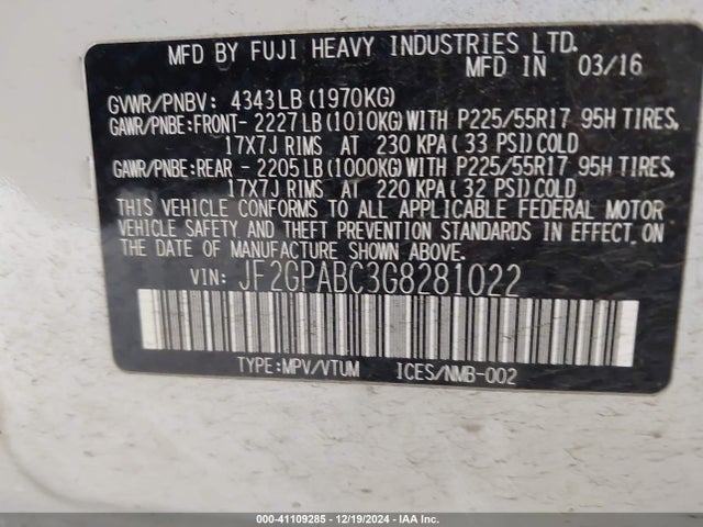 Subaru Crosstrek 2.0i Premium 2016 JF2GPABC3G8281022 Image 9