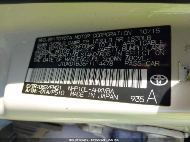 JTDKDTB36F1114478 Toyota Prius C Two