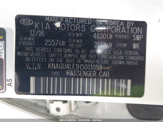 KNAGU4LE1H5011053 KIA Optima Hybrid Ex
