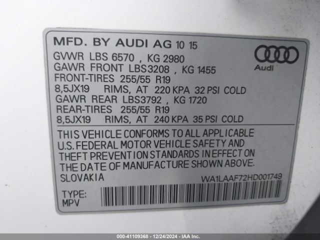 WA1LAAF72HD001749 Audi Q7 3.0t Premium