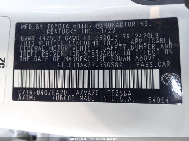 Toyota CAMRY SE 2024 4T1G11AK7RU850582 Image 9