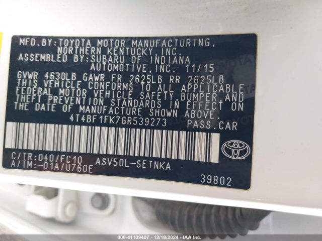 4T4BF1FK7GR539273 Toyota CAMRY LE