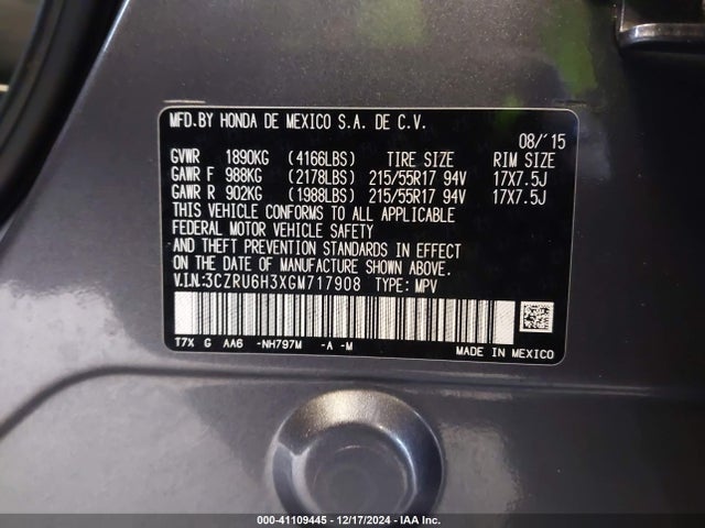 Honda HR-V LX 2016 3CZRU6H3XGM717908 Image 9