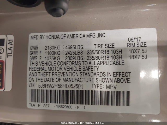Honda CR-V EX 2017 5J6RW2H58HL052501 Image 9