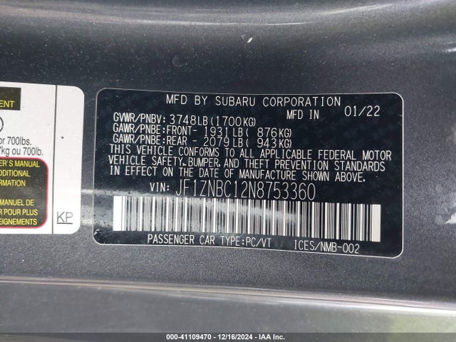 JF1ZNBC12N8753360 Toyota GR86