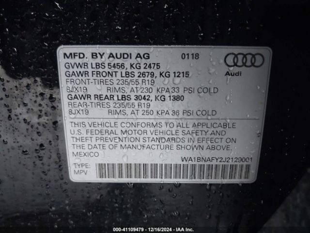 WA1BNAFY2J2129001 Audi Q5 2.0t Premium/2.0t Tech Premium