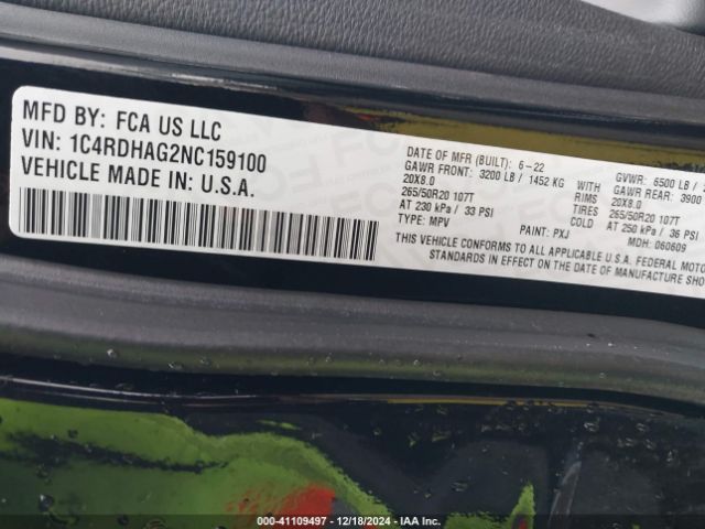 1C4RDHAG2NC159100 Dodge Durango Sxt Rwd