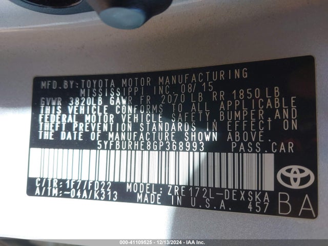 Toyota Corolla S Plus 2016 5YFBURHE8GP368993 Image 9