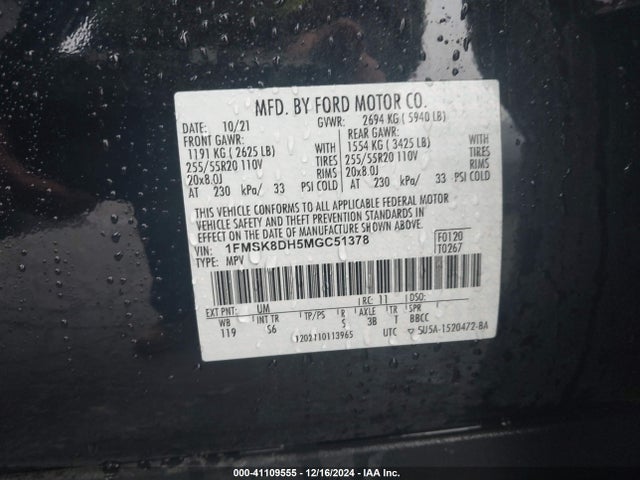 1FMSK8DH5MGC51378 Ford EXPLORER XLT