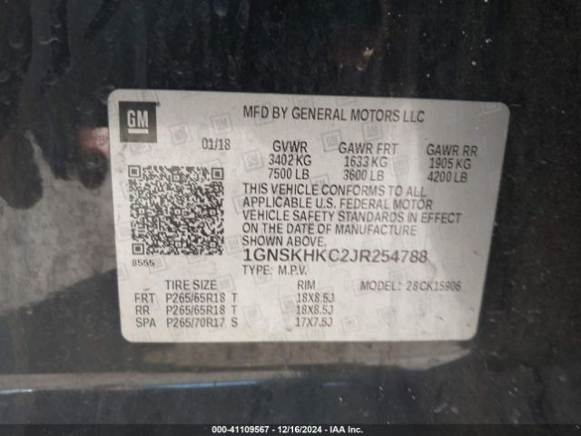 1GNSKHKC2JR254788 Chevrolet Suburban Lt