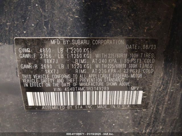 4S4BTAMC1R3149289 Subaru Outback Limited