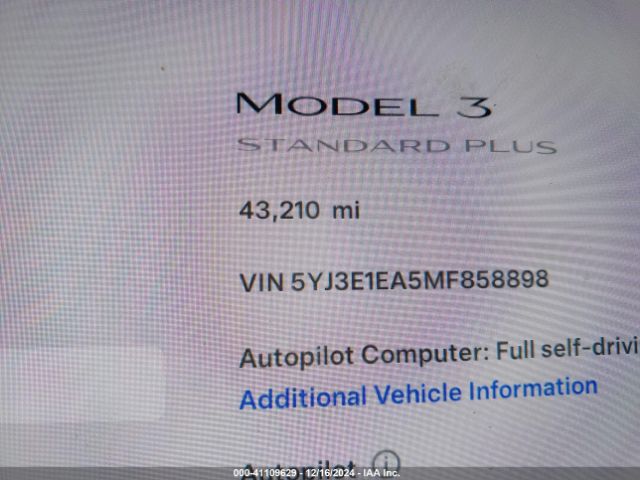 5YJ3E1EA5MF858898 Tesla Model 3 Standard Range Plus Rear-wheel Drive