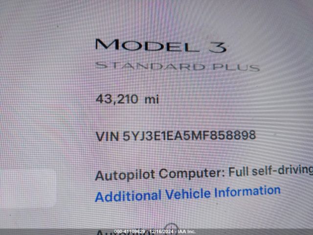 5YJ3E1EA5MF858898 Tesla Model 3 Standard Range Plus Rear-wheel Drive