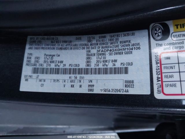 3FADP4GX0HM104106 Ford FIESTA ST