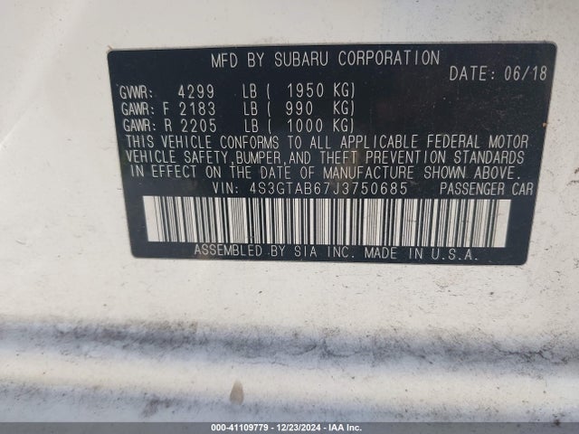 4S3GTAB67J3750685 Subaru Impreza 2.0i Premium
