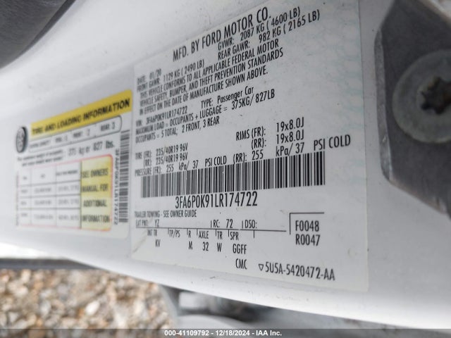 Ford Fusion Titanium 2020 3FA6P0K91LR174722 Image 9