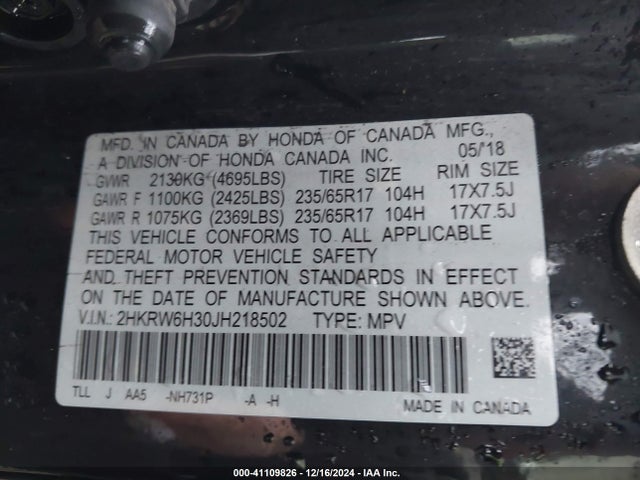 2HKRW6H30JH218502 Honda CR-V LX
