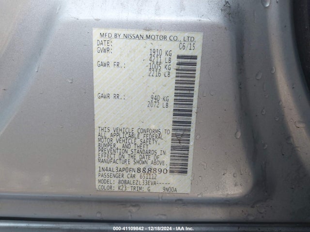 1N4AL3AP0FN888890 Nissan Altima 2.5/2.5 S/2.5 Sl/2.5 Sv