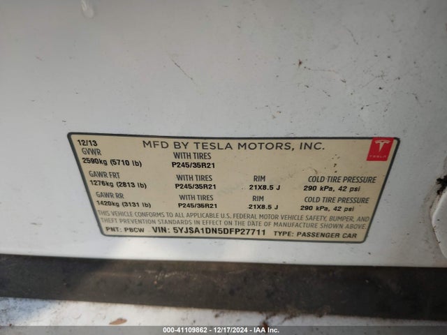 2013 TESLA MODEL S 5YJSA1DN5DFP27711 Photo 8