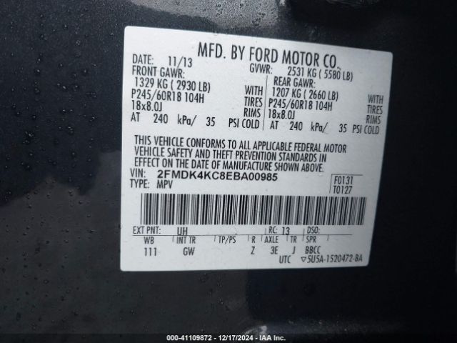 2FMDK4KC8EBA00985 Ford Edge Limited