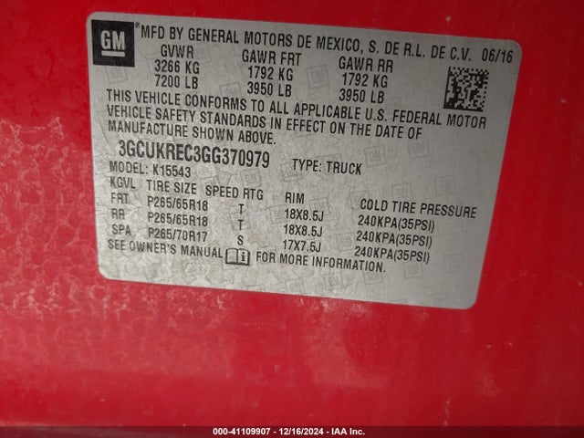 Chevrolet Silverado 1500 2lt 2016 3GCUKREC3GG370979 Image 9