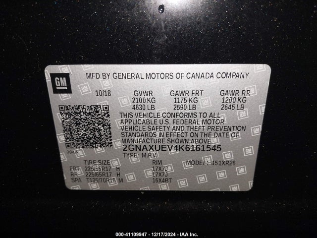 Chevrolet EQUINOX LT 2019 2GNAXUEV4K6161545 Image 9