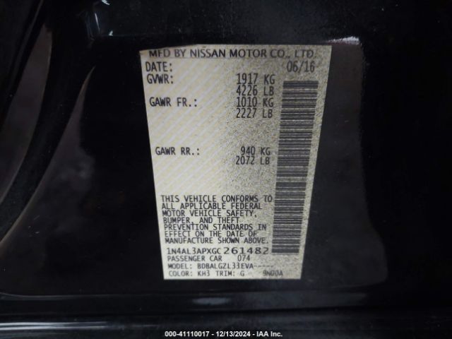 1N4AL3APXGC261482 Nissan Altima 2.5/2.5 S/2.5 Sl/2.5 Sr/2.5 Sv