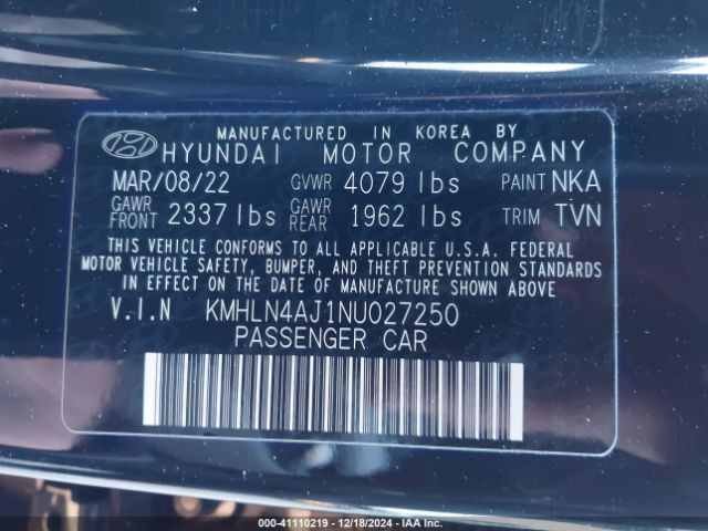 KMHLN4AJ1NU027250 Hyundai Elantra Hybrid Limited