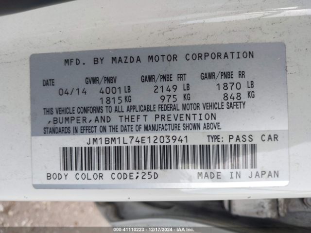 JM1BM1L74E1203941 Mazda Mazda3 I Touring