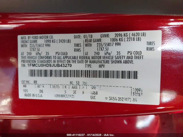 Ford ESCAPE SEL 2018 1FMCU0HD9JUB43270 Image 9