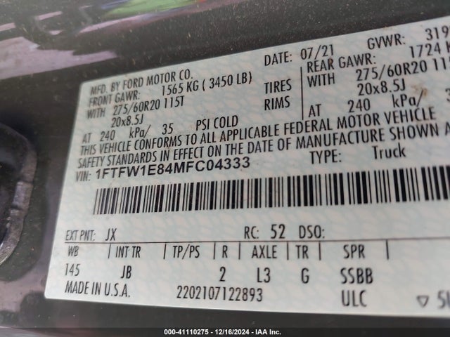 Ford F-150 Xl 2021 1FTFW1E84MFC04333 Image 9