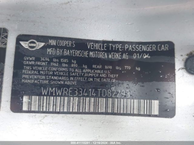 2004 MINI COOPER S WMWRE33414TD82293 Photo 8