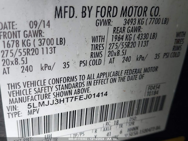 5LMJJ3HT7FEJ01414 Lincoln NAVIGATOR L