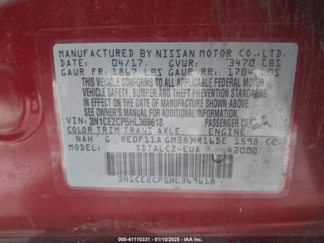 3N1CE2CP5HL369618 Nissan Versa Note S Plus