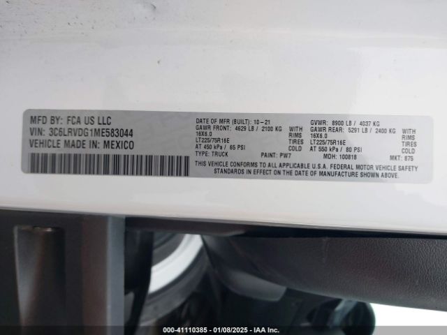 3C6LRVDG1ME583044 RAM Promaster 2500 High Roof 159 Wb