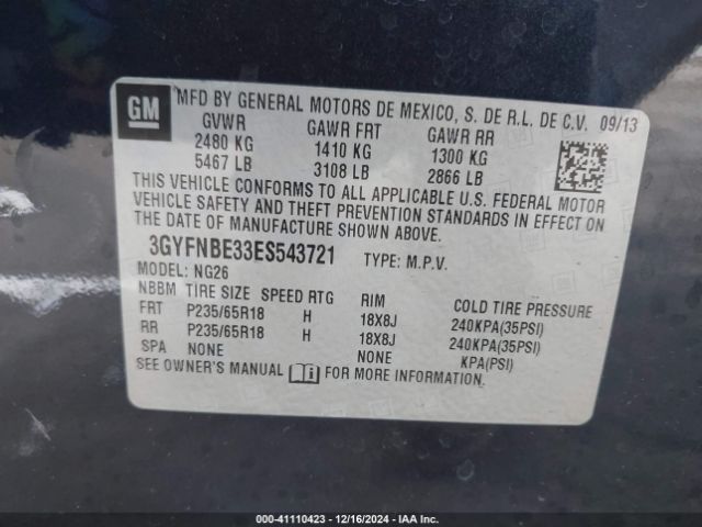 3GYFNBE33ES543721 Cadillac Srx Luxury Collection