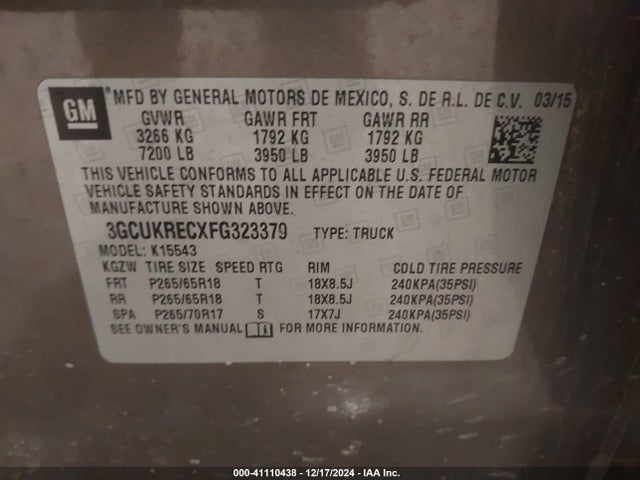 3GCUKRECXFG323379 Chevrolet Silverado 1500 2lt